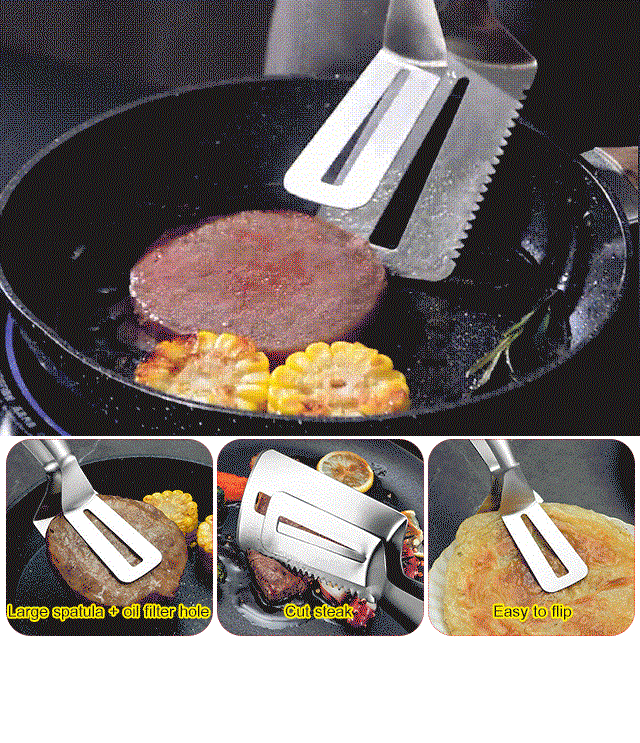 304 Stainless Steel 3 in 1 Thickened Food Tongs